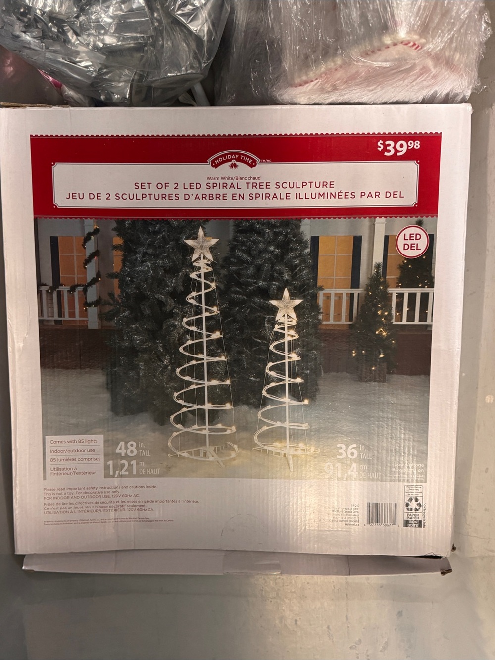 Holiday Time White LED Spiral Tree Sculptures Set of 2 with Star Toppers
